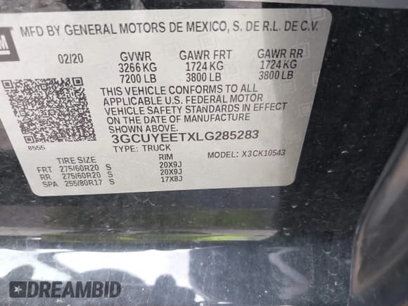 ✅ 2020 Chevrolet Silverado 1500 RST • VIN: 3GCUYEETXLG285283 • Lot: 42611801. Listed on IAAI with 89,525 mi. Free auction sales archive from the USA and detailed vehicle history report at DreamBid. Image 9.