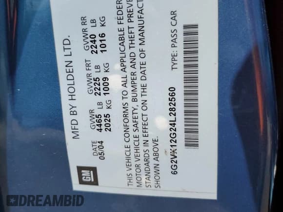 ✅ 2004 Pontiac GTO • VIN: 6G2VX12G24L282560 • Lot: 67750724. Wystawiony na Copart z przebiegiem 153 582 mil. Bezpłatny archiwum sprzedaży aukcyjnych z USA i szczegółowy raport historii pojazdu na DreamBid. Zdjęcie 12.