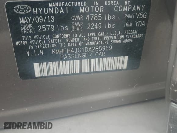 ✅ 2013 Hyundai Azera • VIN: KMHFH4JG1DA285969 • Лот: 51234205. Опубликован ранее на Copart с пробегом 64 342 миль. Бесплатный доступ к архиву аукционных продаж из США и подробный отчёт об истории автомобиля на DreamBid. Изображение 12.