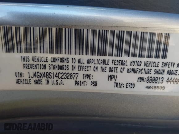 ✅ 2004 Jeep Grand Cherokee Laredo • VIN: 1J4GX48S14C232077 • Lot: 43911088. Listed on IAAI with 117,825 mi. Free auction sales archive from the USA and detailed vehicle history report at DreamBid. Image 9.