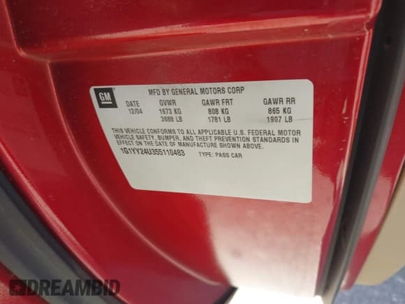 ✅ 2005 Chevrolet Corvette • VIN: 1G1YY24U355110483 • Lot: 42950109. Wystawiony na IAAI z przebiegiem Nie podano. Bezpłatny archiwum sprzedaży aukcyjnych z USA i szczegółowy raport historii pojazdu na DreamBid. Zdjęcie 9.