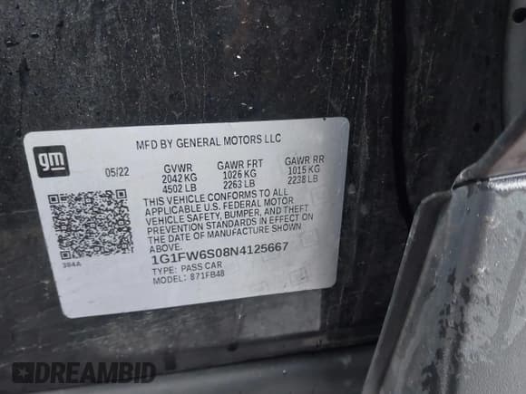 ✅ 2022 Chevrolet Bolt EV 1LT • VIN: 1G1FW6S08N4125667 • Lot: 42312435. Listed on IAAI with 85,383 mi. Free auction sales archive from the USA and detailed vehicle history report at DreamBid. Image 9.