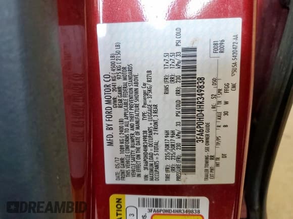 ✅ 2017 Ford Fusion SE • VIN: 3FA6P0HD4HR349838 • Lot: 70994585. Listed on Copart with 82,712 mi. Free auction sales archive from the USA and detailed vehicle history report at DreamBid. Image 13.