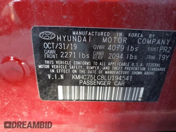 ✅ 2020 Hyundai Ioniq SE • VIN: KMHC75LC8LU194541 • Lot: 87552365. Wystawiony na Copart z przebiegiem 85 671 mil. Bezpłatny archiwum sprzedaży aukcyjnych z USA i szczegółowy raport historii pojazdu na DreamBid. Zdjęcie 13.