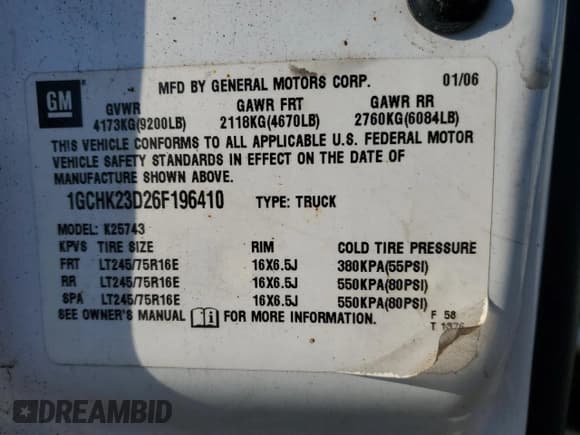 ✅ 2006 Chevrolet Silverado 2500HD LT1 • VIN: 1GCHK23D26F196410 • Lot: 89073185. Wystawiony na Copart z przebiegiem 491 323 mil. Bezpłatny archiwum sprzedaży aukcyjnych z USA i szczegółowy raport historii pojazdu na DreamBid. Zdjęcie 12.