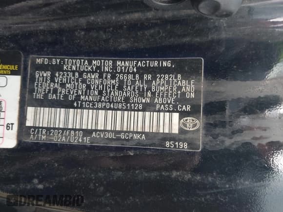 ✅ 2004 Toyota Solara SE • VIN: 4T1CE38P04U851128 • Lot: 40604280. Listed on IAAI with 183,735 mi. Free auction sales archive from the USA and detailed vehicle history report at DreamBid. Image 9.