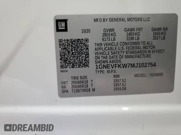2021 Chevrolet Traverse LS с VIN 1GNEVFKW7MJ102754, выставлен на аукционе Copart как лот 82761605 с пробегом 72 803 миль миль и Списание • Salvage title. История ставок и продаж доступна на DreamBid. Изображение 14.