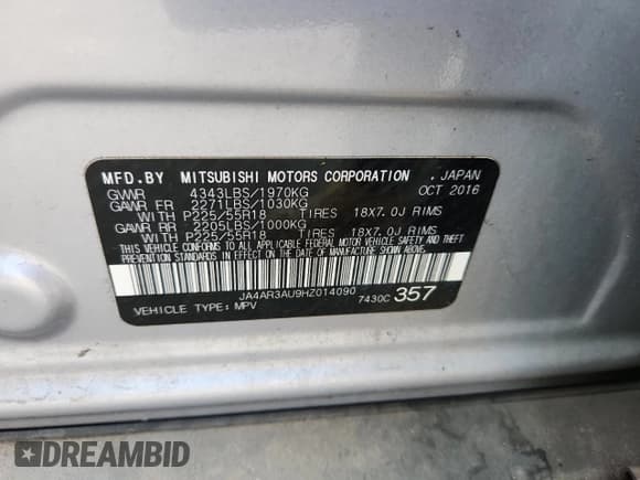 ✅ 2017 Mitsubishi Outlander ES • VIN: JA4AR3AU9HZ014090 • Lot: 71854235. Listed on Copart with 100,778 mi. Free auction sales archive from the USA and detailed vehicle history report at DreamBid. Image 14.