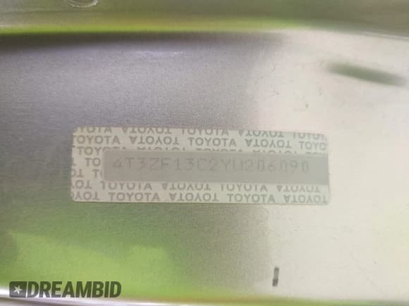 ✅ 2000 Toyota Sienna LE • VIN: 4T3ZF13C2YU206090 • Lot: 43654135. Listed on IAAI with 262,195 mi. Free auction sales archive from the USA and detailed vehicle history report at DreamBid. Image 9.