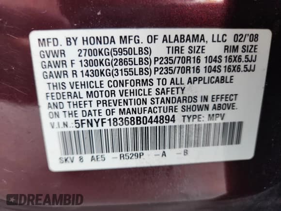 ✅ 2008 Honda Pilot SE • VIN: 5FNYF18368B044894 • Лот: 81018165. Опубликован ранее на Copart с пробегом 220 934 миль. Бесплатный доступ к архиву аукционных продаж из США и подробный отчёт об истории автомобиля на DreamBid. Изображение 13.
