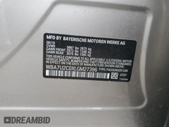 ✅ 2020 BMW 7 Series 750i xDrive • VIN: WBA7U2C0XLGM27396 • Lot: 65178495. Listed on Copart with Not provided. Free auction sales archive from the USA and detailed vehicle history report at DreamBid. Image 13.