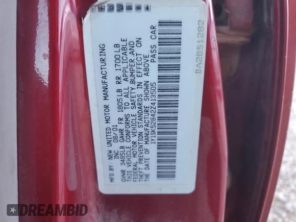 ✅ 2002 Chevrolet Prizm • VIN: 1Y1SK52842Z413505 • Лот: 69058464. Опубликован ранее на Copart с пробегом 100 014 миль. Бесплатный доступ к архиву аукционных продаж из США и подробный отчёт об истории автомобиля на DreamBid. Изображение 12.