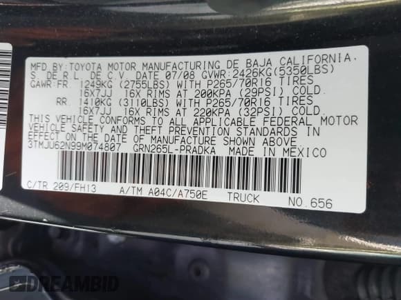 ✅ 2009 Toyota Tacoma PreRunner • VIN: 3TMJU62N99M074807 • Lot: 41664211. Listed on IAAI with 230,481 mi. Free auction sales archive from the USA and detailed vehicle history report at DreamBid. Image 9.