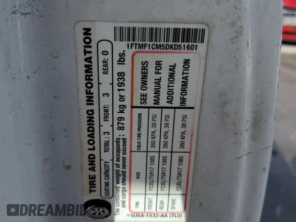 ✅ 2013 Ford F-150 XL • VIN: 1FTMF1CM5DKD51601 • Лот: 82204595. Опубликован ранее на Copart с пробегом Не указан. Бесплатный доступ к архиву аукционных продаж из США и подробный отчёт об истории автомобиля на DreamBid. Изображение 12.