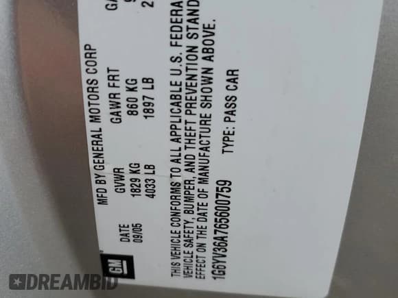 ✅ 2006 Cadillac XLR • VIN: 1G6YV36A765600759 • Лот: 78984034. Опубликован ранее на Copart с пробегом 96 840 миль. Бесплатный доступ к архиву аукционных продаж из США и подробный отчёт об истории автомобиля на DreamBid. Изображение 12.