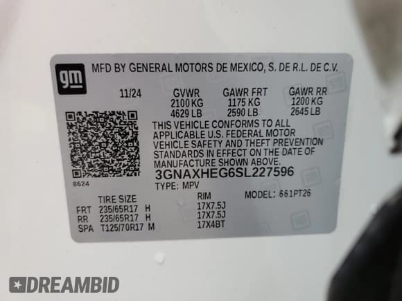 ✅ 2025 Chevrolet Equinox FWD LT • VIN: 3GNAXHEG6SL227596 • Lot: 59759055. Wystawiony na Copart z przebiegiem 11 904 mil. Bezpłatny archiwum sprzedaży aukcyjnych z USA i szczegółowy raport historii pojazdu na DreamBid. Zdjęcie 13.