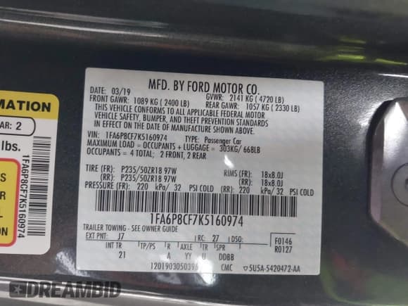 ✅ 2019 Ford Mustang GT • VIN: 1FA6P8CF7K5160974 • Lot: 43557577. Wystawiony na IAAI z przebiegiem 64 432 mil. Bezpłatny archiwum sprzedaży aukcyjnych z USA i szczegółowy raport historii pojazdu na DreamBid. Zdjęcie 9.