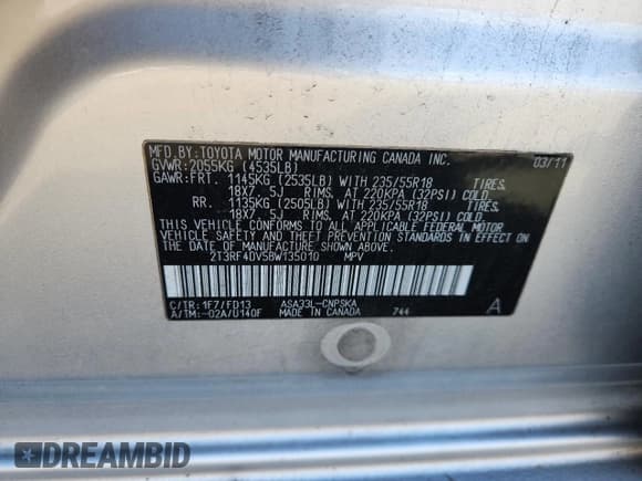 ✅ 2011 Toyota RAV4 Sport • VIN: 2T3RF4DV5BW135010 • Lot: 92544725. Listed on Copart with 164,252 mi. Free auction sales archive from the USA and detailed vehicle history report at DreamBid. Image 13.