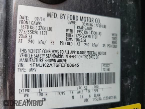 ✅ 2015 Ford Expedition Max Limited • VIN: 1FMJK2AT6FEF08645 • Lot: 81501055. Wystawiony na Copart z przebiegiem 135 301 mil. Bezpłatny archiwum sprzedaży aukcyjnych z USA i szczegółowy raport historii pojazdu na DreamBid. Zdjęcie 14.