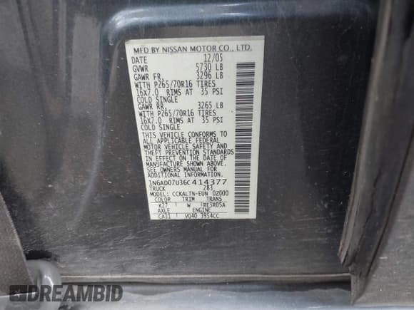 ✅ 2006 Nissan Frontier SE • VIN: 1N6AD07U36C414377 • Лот: 41210062. Опубликован ранее на IAAI с пробегом 217 458 миль. Бесплатный доступ к архиву аукционных продаж из США и подробный отчёт об истории автомобиля на DreamBid. Изображение 9.