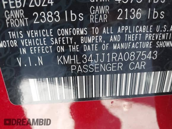 2024 Hyundai Sonata SEL z VIN KMHL34JJ1RA087543, wystawiony jako IAAI lot #43114738 z przebiegiem 9 006 mil mil oraz . Historia ofert i sprzedaży dostępna na DreamBid. Obrazek 9.