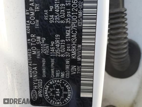 ✅ 2023 Hyundai Kona • VIN: KM8KH3AC7PU012060 • Лот: 71104145. Опубликован ранее на Copart с пробегом 59 816 миль. Бесплатный доступ к архиву аукционных продаж из США и подробный отчёт об истории автомобиля на DreamBid. Изображение 14.