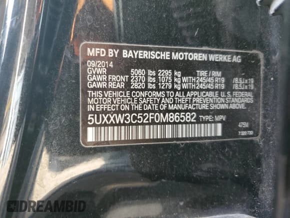 ✅ 2015 BMW X4 xDrive28i • VIN: 5UXXW3C52F0M86582 • Lot: 90933135. Listed on Copart with 150,918 mi. Free auction sales archive from the USA and detailed vehicle history report at DreamBid. Image 12.
