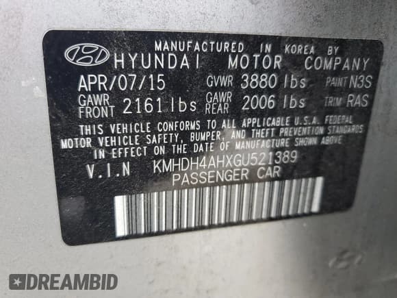 ✅ 2016 Hyundai Elantra Sport • VIN: KMHDH4AHXGU521389 • Lot: 44534755. Listed on Copart with 188,632 mi. Free auction sales archive from the USA and detailed vehicle history report at DreamBid. Image 12.