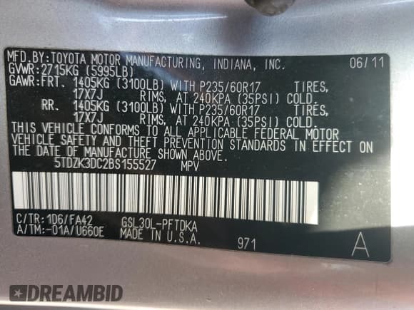 ✅ 2011 Toyota Sienna • VIN: 5TDZK3DC2BS155527 • Lot: 92802835. Listed on Copart with 155,581 mi. Free auction sales archive from the USA and detailed vehicle history report at DreamBid. Image 13.