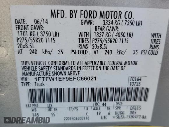 ✅ 2014 Ford F-150 XL • VIN: 1FTFW1EF9EFC66021 • Lot: 89608945. Wystawiony na Copart z przebiegiem 140 320 mil. Bezpłatny archiwum sprzedaży aukcyjnych z USA i szczegółowy raport historii pojazdu na DreamBid. Zdjęcie 12.