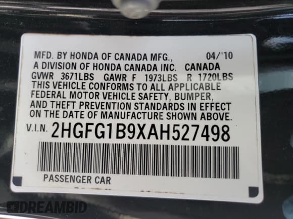 ✅ 2010 Honda Civic EX-L • VIN: 2HGFG1B9XAH527498 • Lot: 58784235. Listed on Copart with 119,362 mi. Free auction sales archive from the USA and detailed vehicle history report at DreamBid. Image 13.