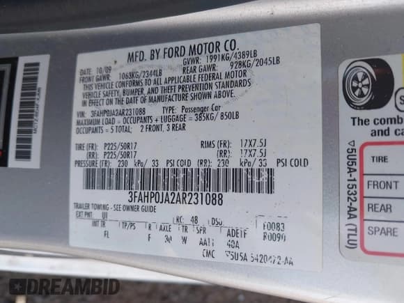 ✅ 2010 Ford Fusion SEL • VIN: 3FAHP0JA2AR231088 • Lot: 43019512. Wystawiony na IAAI z przebiegiem 101 559 mil. Bezpłatny archiwum sprzedaży aukcyjnych z USA i szczegółowy raport historii pojazdu na DreamBid. Zdjęcie 9.