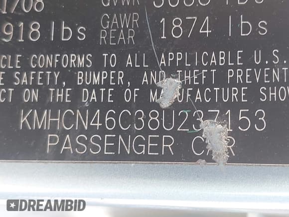 ✅ 2008 Hyundai Accent GLS • VIN: KMHCN46C38U237153 • Лот: 41707654. Опубликован ранее на IAAI с пробегом 95 003 миль. Бесплатный доступ к архиву аукционных продаж из США и подробный отчёт об истории автомобиля на DreamBid. Изображение 9.