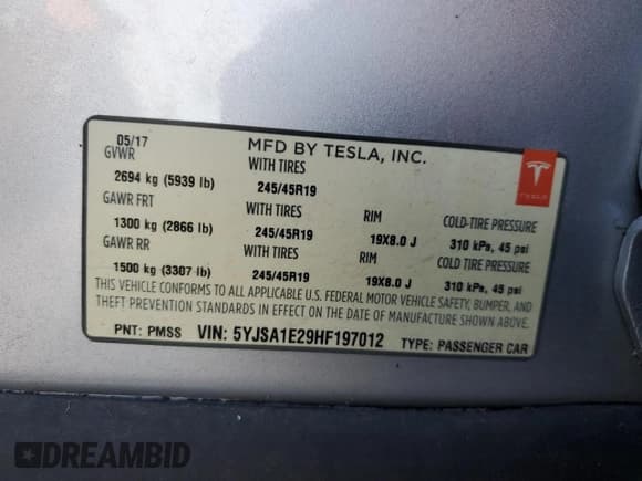 ✅ 2017 Tesla Model S 100D • VIN: 5YJSA1E29HF197012 • Lot: 93558795. Wystawiony na Copart z przebiegiem 89 723 mil. Bezpłatny archiwum sprzedaży aukcyjnych z USA i szczegółowy raport historii pojazdu na DreamBid. Zdjęcie 12.