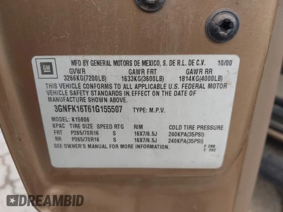 ✅ 2001 Chevrolet Suburban LS • VIN: 3GNFK16T61G155507 • Лот: 42495557. Опубликован ранее на IAAI с пробегом 229 978 миль. Бесплатный доступ к архиву аукционных продаж из США и подробный отчёт об истории автомобиля на DreamBid. Изображение 9.