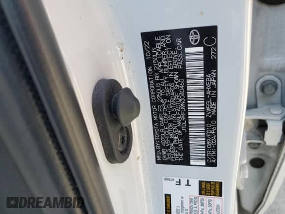 2022 Toyota Prius LE with VIN JTDL9MFU9N3040460, listed as a Copart auction lot 68283825 with Not provided miles and Salvage title. Bid and sale history available at DreamBid. Image 12.