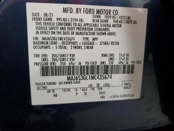 ✅ 2021 Ford EcoSport SE • VIN: MAJ6S3GL1MC435674 • Lot: 85937475. Wystawiony na Copart z przebiegiem 34 238 mil. Bezpłatny archiwum sprzedaży aukcyjnych z USA i szczegółowy raport historii pojazdu na DreamBid. Zdjęcie 13.