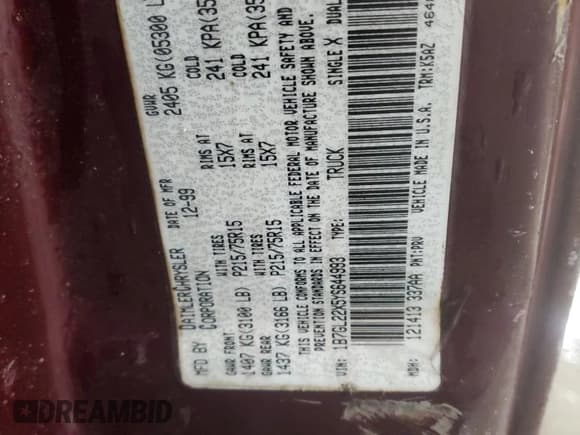 ✅ 2000 Dodge Dakota • VIN: 1B7GL22X5YS644993 • Lot: 85569744. Wystawiony na Copart z przebiegiem 187 288 mil. Bezpłatny archiwum sprzedaży aukcyjnych z USA i szczegółowy raport historii pojazdu na DreamBid. Zdjęcie 12.