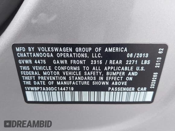 ✅ 2013 Volkswagen Passat SE • VIN: 1VWBP7A30DC144719 • Лот: 42174524. Опубликован ранее на IAAI с пробегом 181 326 миль. Бесплатный доступ к архиву аукционных продаж из США и подробный отчёт об истории автомобиля на DreamBid. Изображение 9.