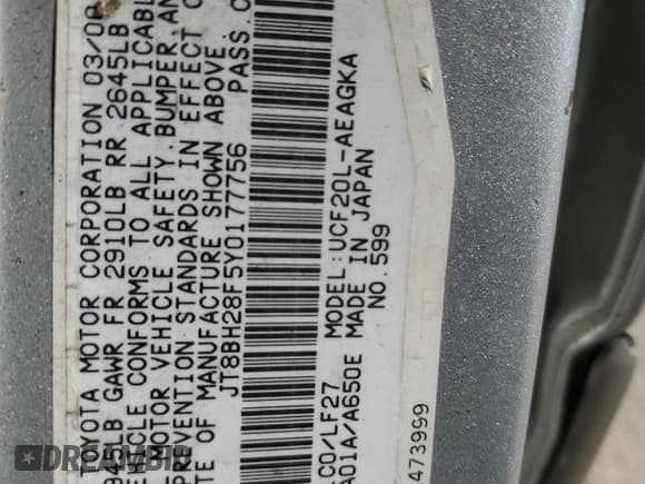 ✅ 2000 Lexus LS 400 • VIN: JT8BH28F5Y0177756 • Лот: 77073294. Опубликован ранее на Copart с пробегом 8 526 миль. Бесплатный доступ к архиву аукционных продаж из США и подробный отчёт об истории автомобиля на DreamBid. Изображение 12.