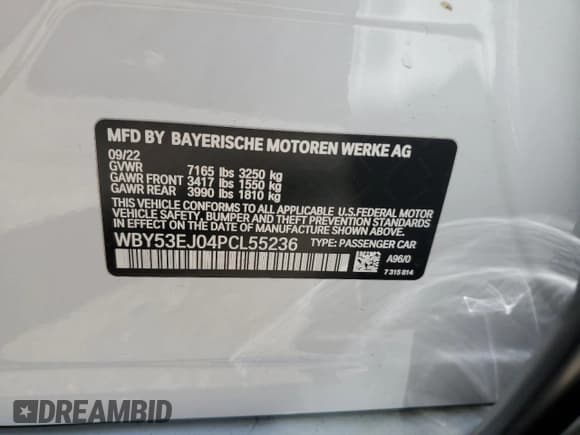 ✅ 2023 BMW i7 xDrive60 • VIN: WBY53EJ04PCL55236 • Lot: 57027815. Listed on Copart with 21,299 mi. Free auction sales archive from the USA and detailed vehicle history report at DreamBid. Image 13.