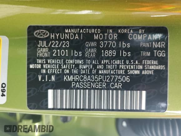 2023 Hyundai Venue SEL с VIN KMHRC8A35PU277506, выставлен на аукционе Copart как лот 79545524 с пробегом 10 866 миль миль и Списание • Salvage title. История ставок и продаж доступна на DreamBid. Изображение 12.