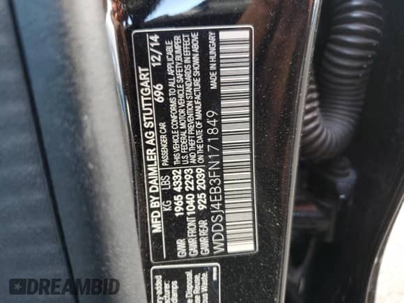 2015 Mercedes-Benz CLA 250 с VIN WDDSJ4EB3FN171849, выставлен на аукционе Copart как лот 71682435 с пробегом 91 903 миль миль и Списание • Salvage title. История ставок и продаж доступна на DreamBid. Изображение 12.