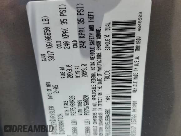 ✅ 2005 Dodge 1500 SLT • VIN: 1D7HU18DX5J594981 • Лот: 62614024. Размещён на Copart с пробегом 291 055 миль миль. Получите бесплатный доступ к архиву аукционных продаж из США и посмотрите подробный отчёт об истории автомобиля на DreamBid. Изображение 14.