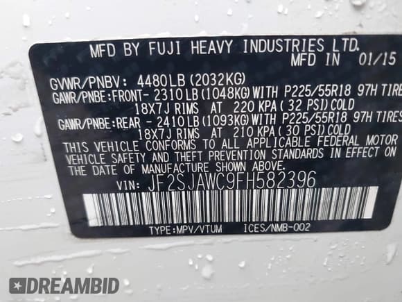 ✅ 2015 Subaru Forester Touring • VIN: JF2SJAWC9FH582396 • Лот: 43702787. Опубликован ранее на IAAI с пробегом 130 365 миль. Бесплатный доступ к архиву аукционных продаж из США и подробный отчёт об истории автомобиля на DreamBid. Изображение 9.