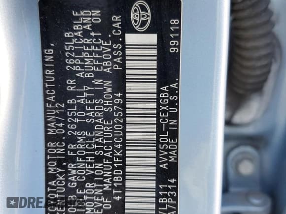 ✅ 2012 Toyota Camry XLE • VIN: 4T1BD1FK4CU025794 • Lot: 91235515. Wystawiony na Copart z przebiegiem Nie podano. Bezpłatny archiwum sprzedaży aukcyjnych z USA i szczegółowy raport historii pojazdu na DreamBid. Zdjęcie 12.