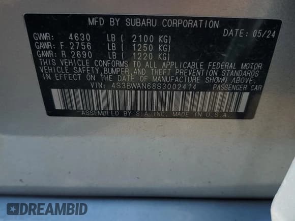 ✅ 2025 Subaru Legacy Limited • VIN: 4S3BWAN68S3002414 • Lot: 70922055. Wystawiony na Copart z przebiegiem 4 955 mil. Bezpłatny archiwum sprzedaży aukcyjnych z USA i szczegółowy raport historii pojazdu na DreamBid. Zdjęcie 12.