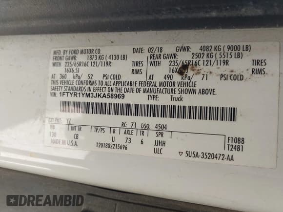 ✅ 2018 Ford Transit • VIN: 1FTYR1YM3JKA58969 • Lot: 42166626. Listed on IAAI with 134,573 mi. Free auction sales archive from the USA and detailed vehicle history report at DreamBid. Image 9.