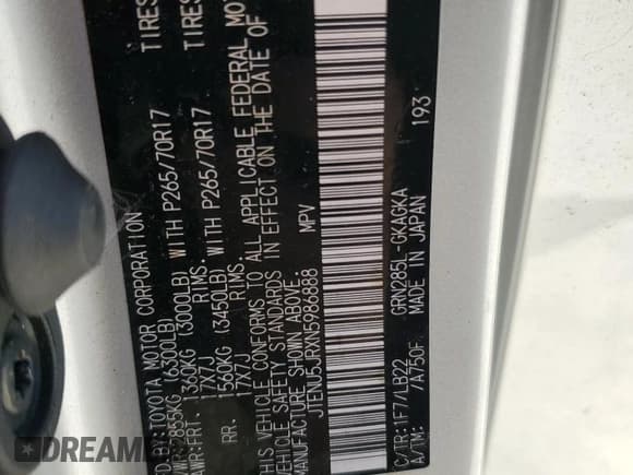 ✅ 2022 Toyota 4Runner SR5 Premium • VIN: JTENU5JRXN5986888 • Lot: 57320855. Listed on Copart with 64,928 mi. Free auction sales archive from the USA and detailed vehicle history report at DreamBid. Image 14.