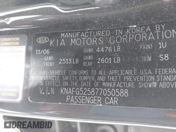 ✅ 2007 Kia Rondo LX • VIN: KNAFG525877050588 • Lot: 42729777. Listed on IAAI with 112,272 mi. Free auction sales archive from the USA and detailed vehicle history report at DreamBid. Image 9.